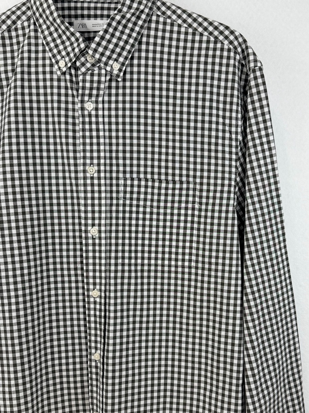 ZARA Men’s Black and White Checked Casual Button-Down Shirt Size M 100% Cotton